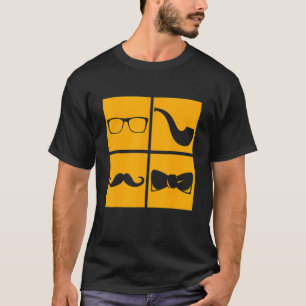 Hipster Symbols Mustache Pipe Smoker Glasses Bow T Shirt