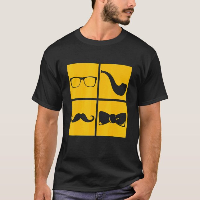 Hipster Symbols Mustache Pipe Smoker Glasses Bow T Shirt (Framsida)