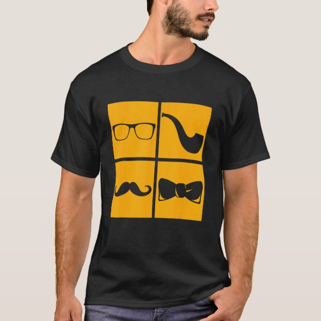 Hipster Symbols Mustache Pipe Smoker Glasses Bow T T Shirt (Framsida)