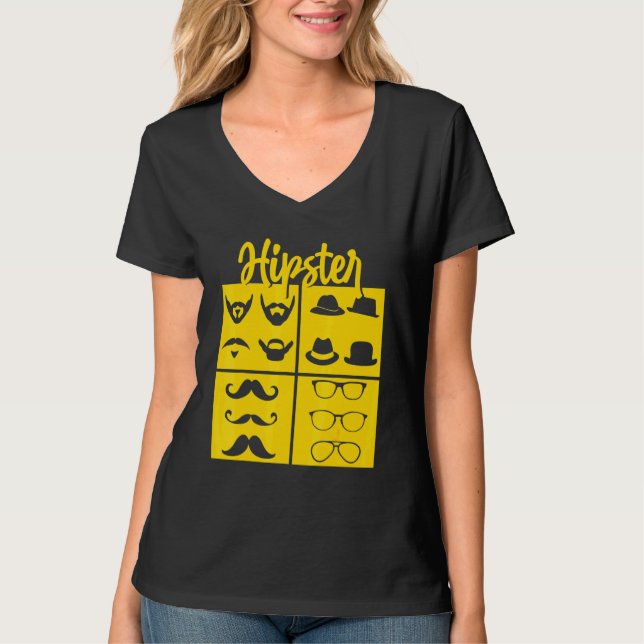 Hipster Symbols Pipe Smoker Mustache Glass Bow T T Shirt (Framsida)