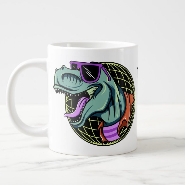 Hipster T-Rex anpassningsbar monogram jumbo mugg (Vänster)
