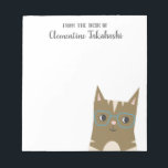 Hipster Tabby katt | Lägg till ditt namn Anteckningsblock<br><div class="desc">Vektorillustration av ett sött tabby katt med glasögon med grönt. Det är ett trendig teckning av husdjur. Han har ett leende på ansikte. Underbar gåva till kattälskare.</div>