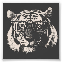 Hipster Tiger med glas Fototryck