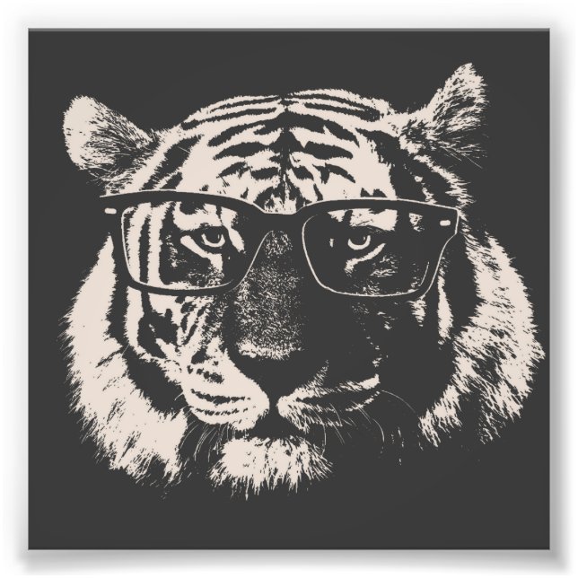 Hipster Tiger med glas Fototryck (Framsidan)