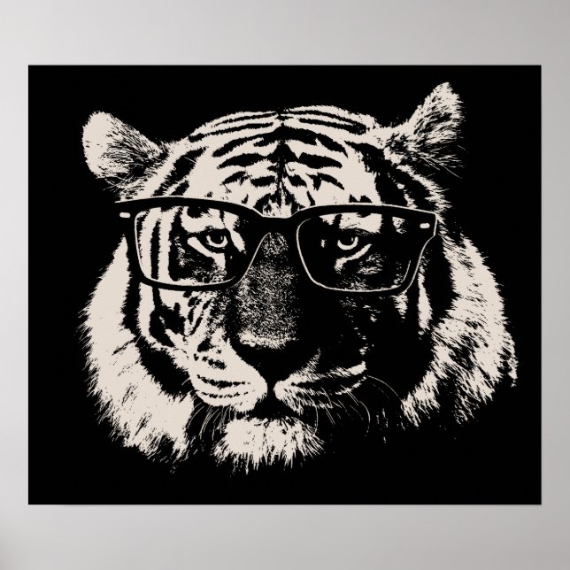 Hipster Tiger med glas Poster (Framsidan)