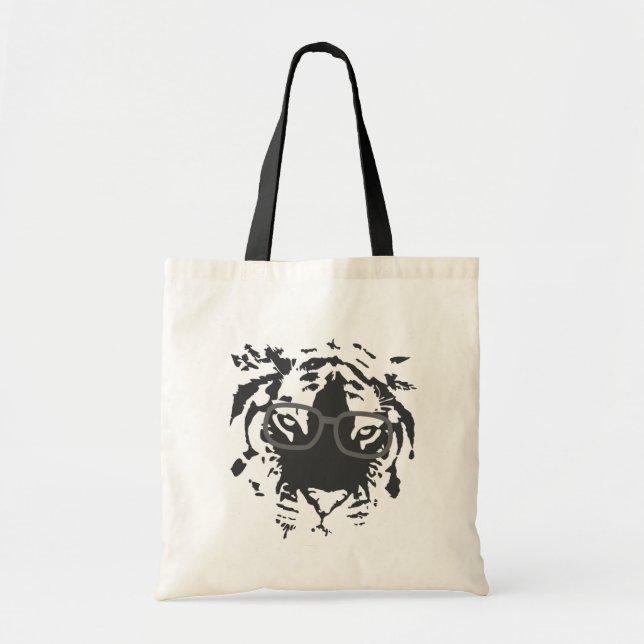 Hipster Tiger med glasögon, svart Tygkasse (Framsidan)