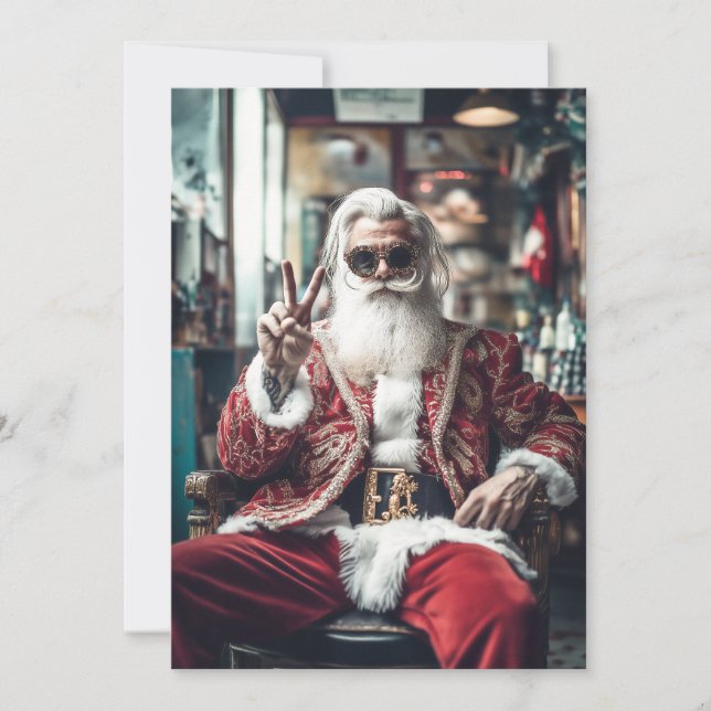 Hipster Tomte Slår en Pose Fredliga Höst Vibe Julkort (Framsida)