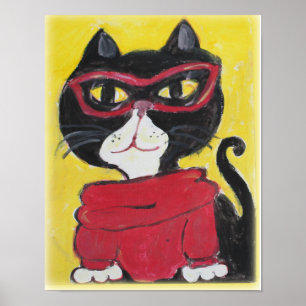 Hipster Turtleneck Cat Folk Art Coola Stil Poster
