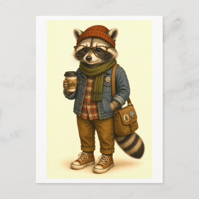 Hipster-tvättbjörn vykort (Framsida)