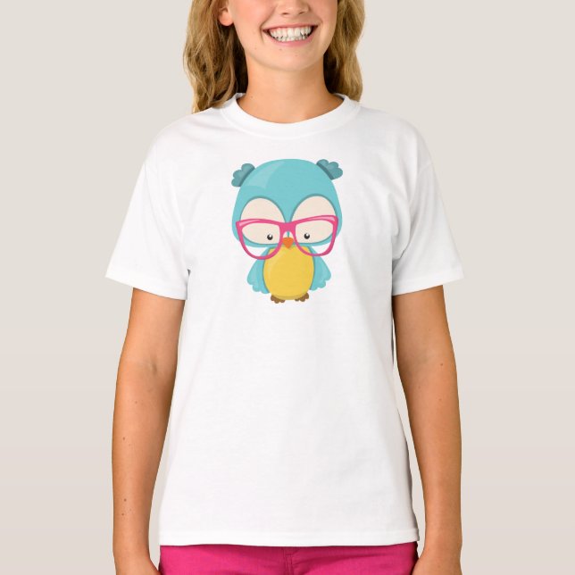 Hipster Uggla, Uggla med glasögon, Cute Uggla T Shirt (Framsida)