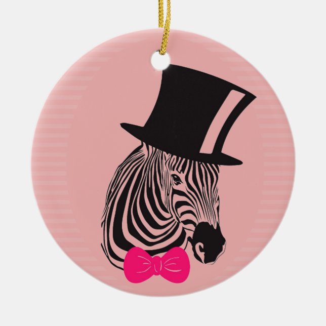 Hipster Zebra med top hat och Bow Tie Julgransprydnad Keramik (Framsidan)