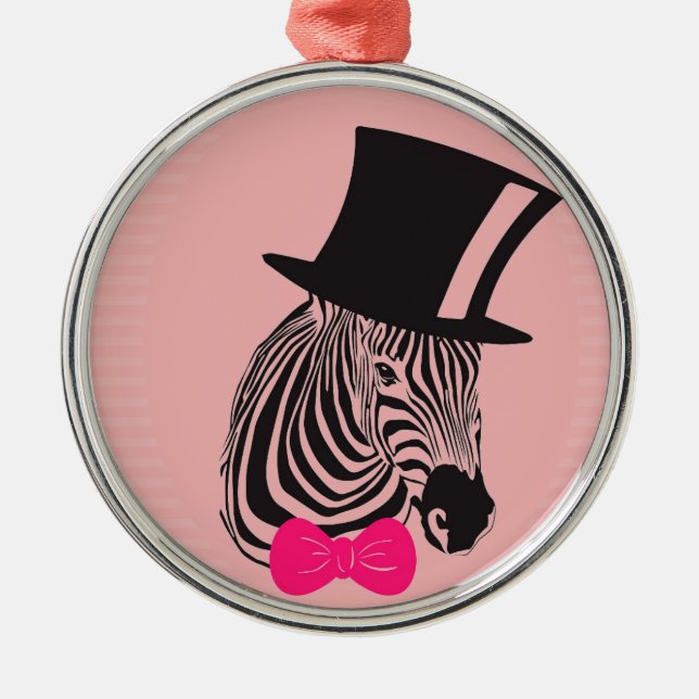 Hipster Zebra med top hat och Bow Tie Julgransprydnad Metall (Framsidan)