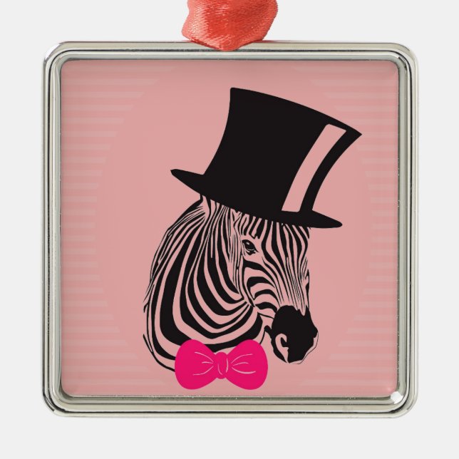 Hipster Zebra med top hat och Bow Tie Julgransprydnad Metall (Framsidan)