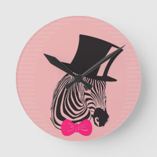 Hipster Zebra med top hat och Bow Tie Rund Klocka
