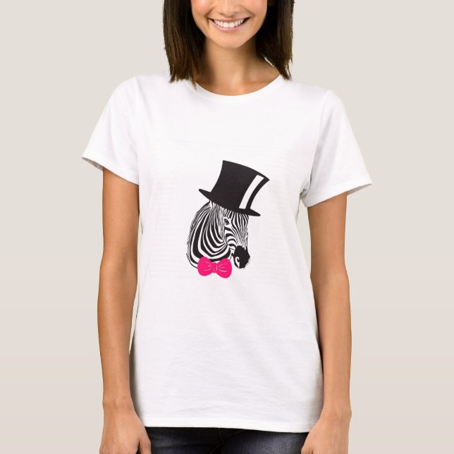 Hipster Zebra med top hat och Bow Tie T-shirt (Framsida)