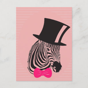 Hipster Zebra med top hat och Bow Tie Vykort