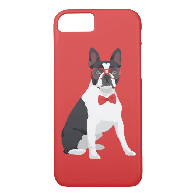 HipsterBoston Terrier med röda exponeringsglas & Case-Mate iPhone Skal (Baksida)