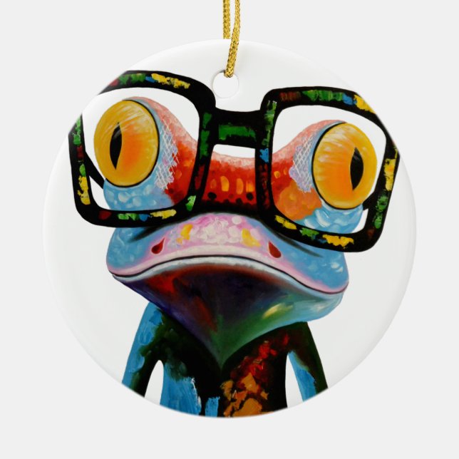 Hipsterexponeringsglasgroda Julgransprydnad Keramik (Framsidan)