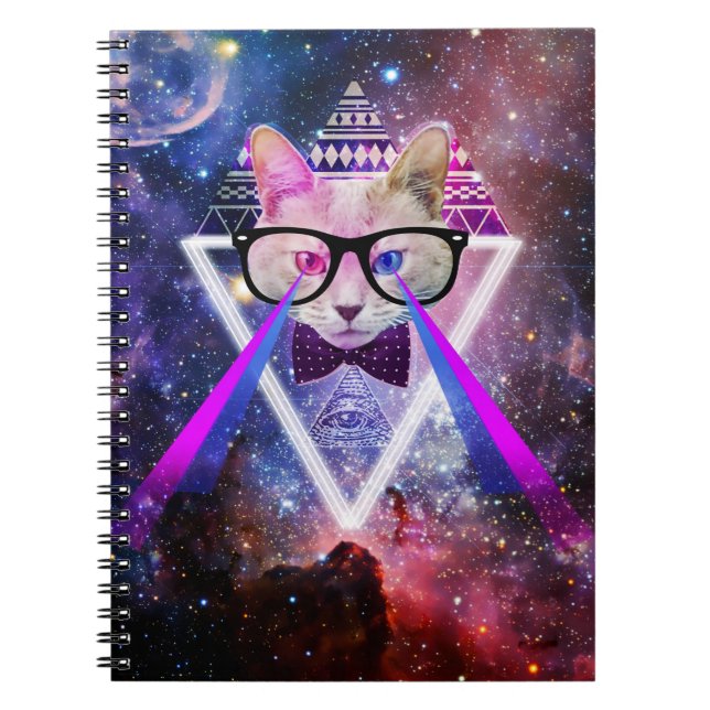 Hipstergalaxkatt Anteckningsbok Med Spiral (Framsidan)
