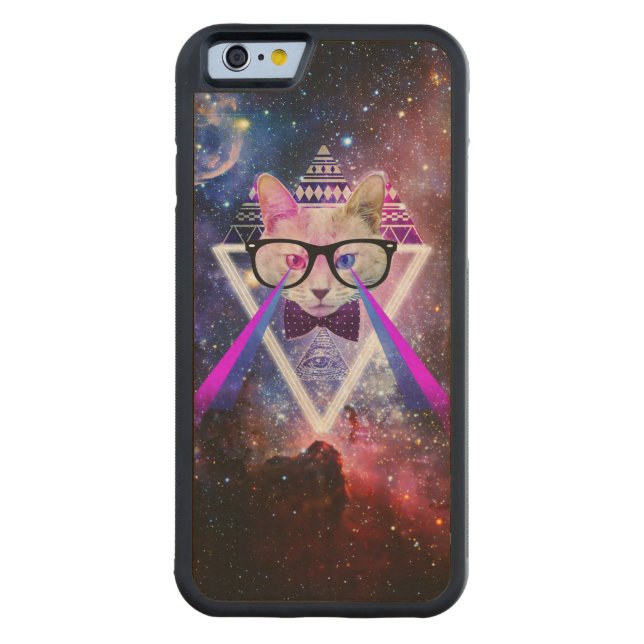 Hipstergalaxkatt Carved Wood iPhone Skal (Baksidan)