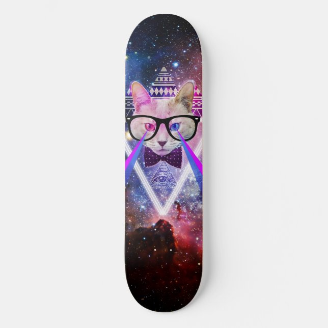 Hipstergalaxkatt Mini Skateboard Bräda 18,7 Cm (Framsida)