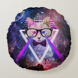 Hipstergalaxkatt Rund Kudde