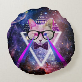 Hipstergalaxkatt Rund Kudde