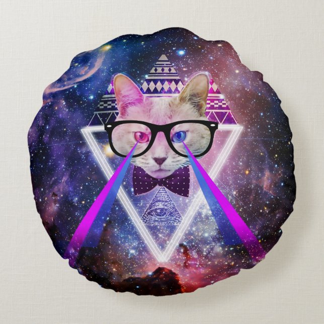 Hipstergalaxkatt Rund Kudde (Baksidan)