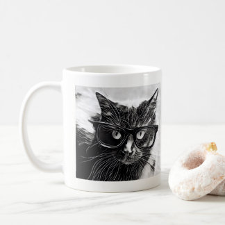 Hipsterkatt! Svart katt med Oversized svart Kaffemugg