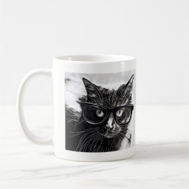Hipsterkatt! Svart katt med Oversized svart Kaffemugg