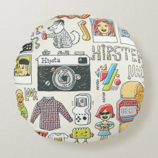Hipstersvag: handritad doodlingset rund kudde