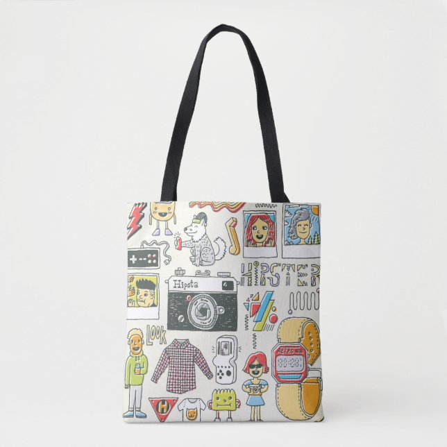 Hipstersvag: handritad doodlingset tygkasse (Framsida)