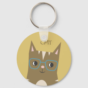Hipstertabby katt med monogramen för nyckelring
