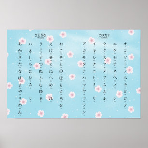 Hiragana Katakana Japanska Sakura-Blommar Poster
