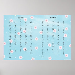 Hiragana Katakana Japanska Sakura-Blommar Poster