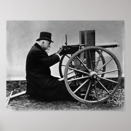 Hiram Maxim avfyrade Maxim Maskin Gun - 1884 Poster