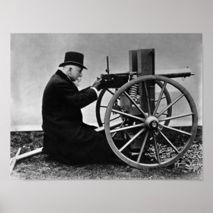 Hiram Maxim avfyrade Maxim Maskin Gun - 1884 Poster