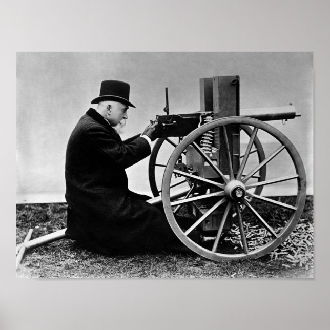 Hiram Maxim avfyrade Maxim Maskin Gun - 1884 Poster (Framsidan)