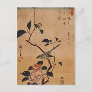 Hiroshige: Camellia och Bush Warbler Vykort