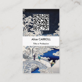 Hiroshige - Drum Bridge at Meguro - QR-kod Visitkort