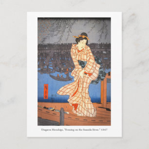 Hiroshige Evening på den japanska konsten Sumida R Vykort