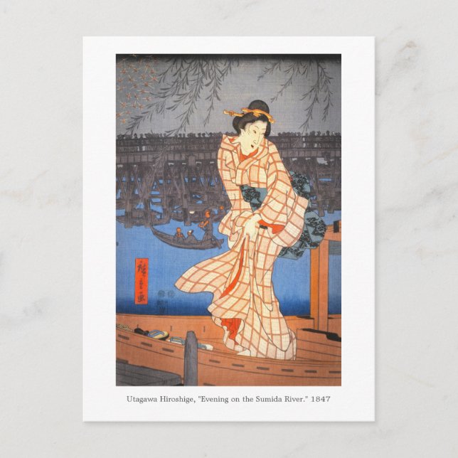 Hiroshige Evening på den japanska konsten Sumida R Vykort (Framsida)