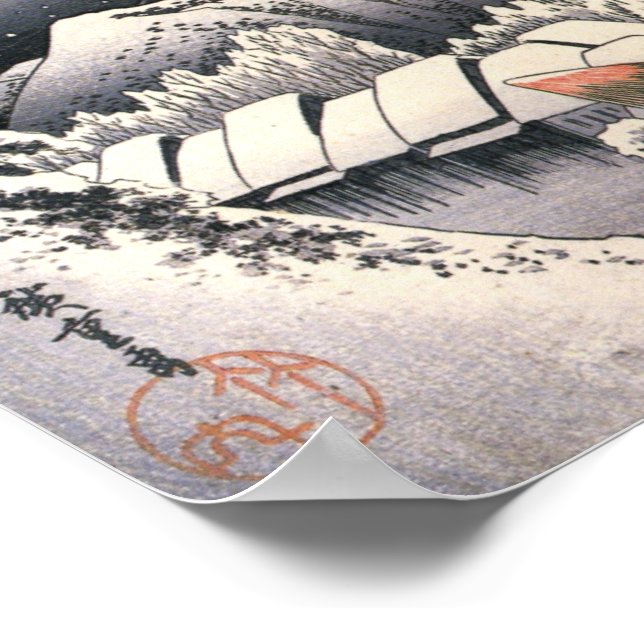 Hiroshige, Evening Snö vid Kanbara Poster (Hörn)