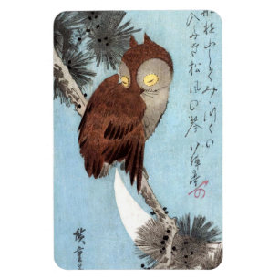 Hiroshige - Horned Uggla, Gräs och Crescent Måne Magnet