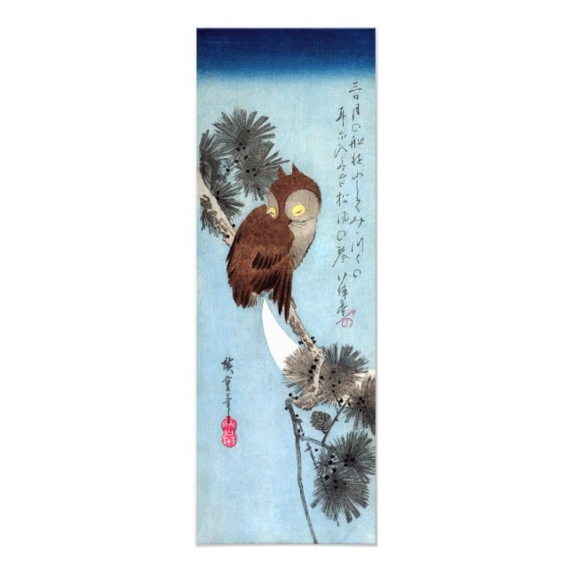 Hiroshige - Hornuggla, tall och halvmåne Fototryck (Framsidan)
