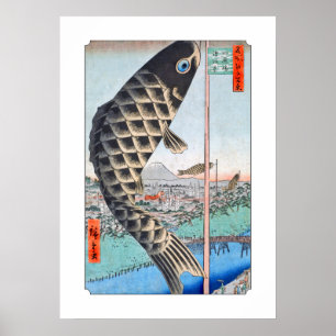 Hiroshige Koi Suido överbryggar japansk Ukiyo-e Poster