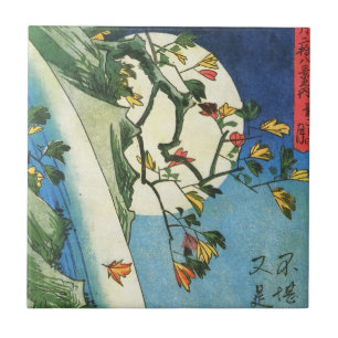 Hiroshige Måne över ett vattenfall japansk finkons Kakelplatta