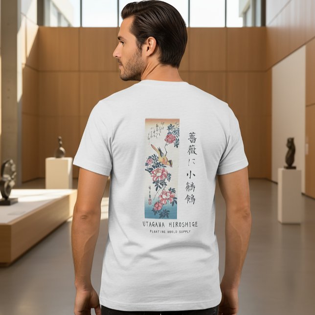 Hiroshige Rose and Wagtail Japanese Art White T Shirt (Skapare uppladdad)