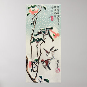 Hiroshige Sparrows och Camellias i Snö Poster