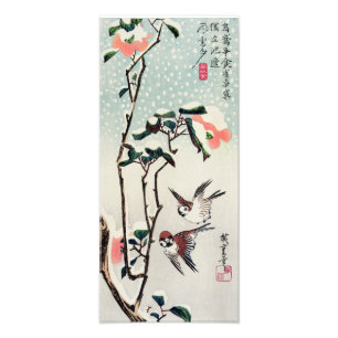 Hiroshige Sparrows och Camellias i snötrycket Fototryck